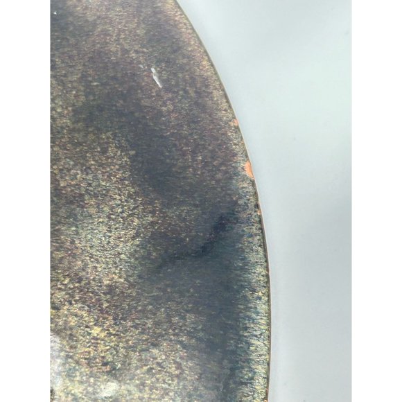 Enamel Over Copper Mid Century Signed Plate Blue Red Gold Round Dish Abstract - Picture 9 of 10